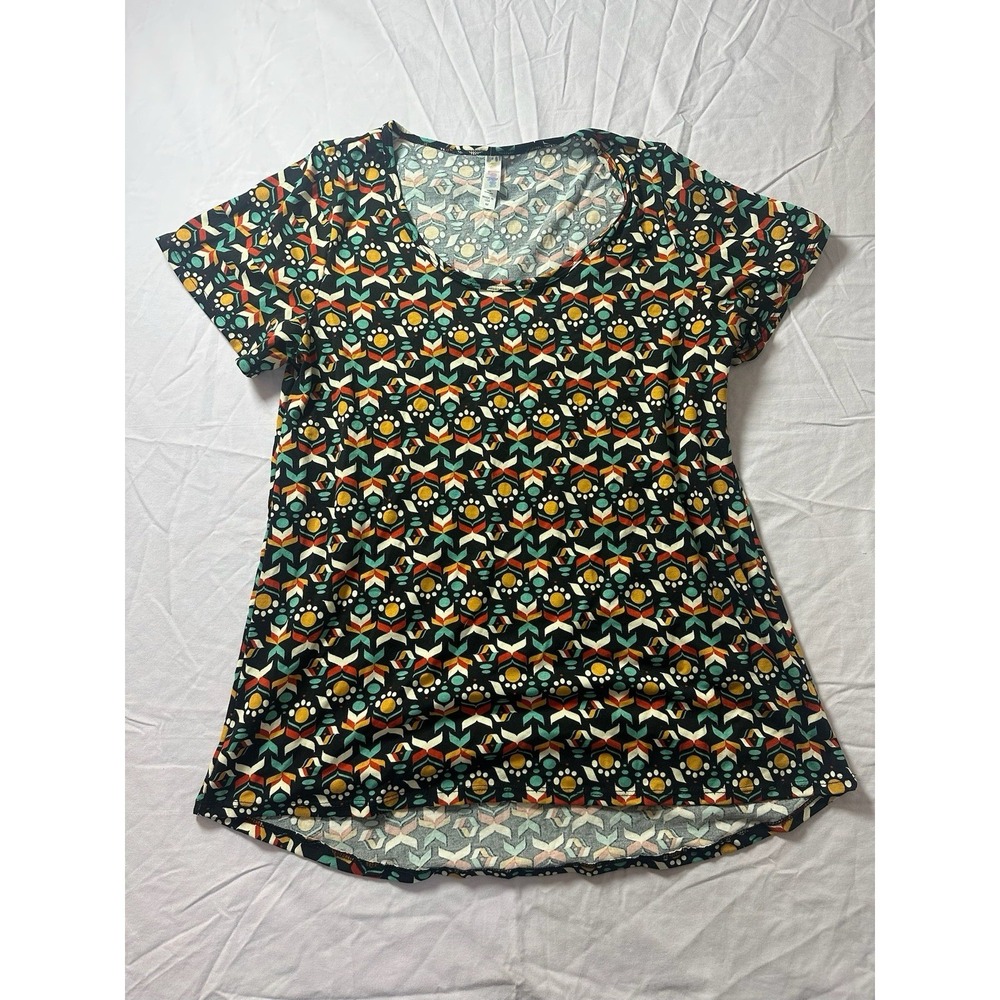 Lularoe graphic green multi-coloured short sleeve top Size medium